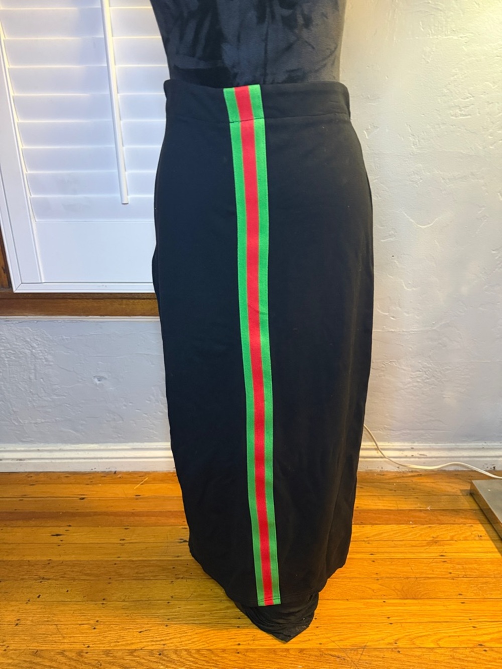 Black Maxi Skirt with Green and Red Stripe